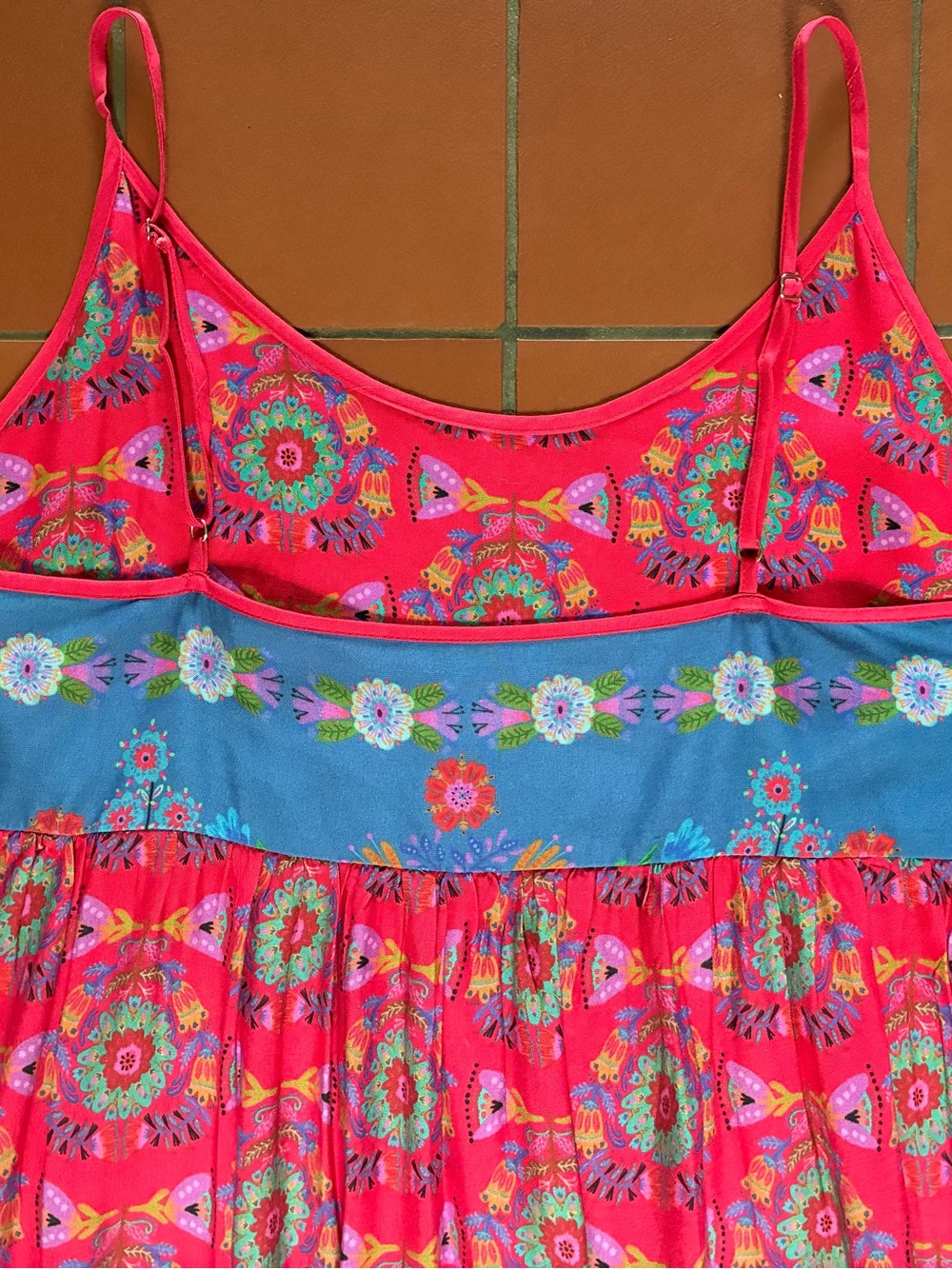 NATURAL LIFE Bright Floral Colorblock Sleeveless Dress - Blue & Pink & Turquoise - Picture 11 of 12